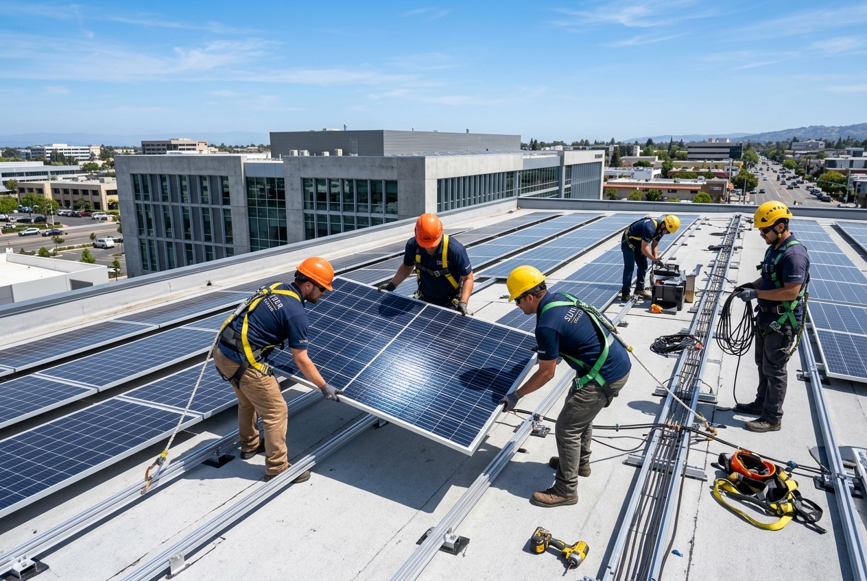 Solar panel installation team